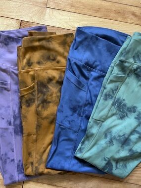 Bundle of Women’s Tie-Dye Active Leggings - Purple, Mustard, Blue, Green